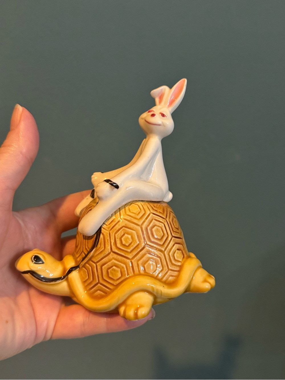 Vintage NORCREST Small Rabbit Hare on Turtle Tortoise Ceramic anthropomorphic - Picture 2 of 11